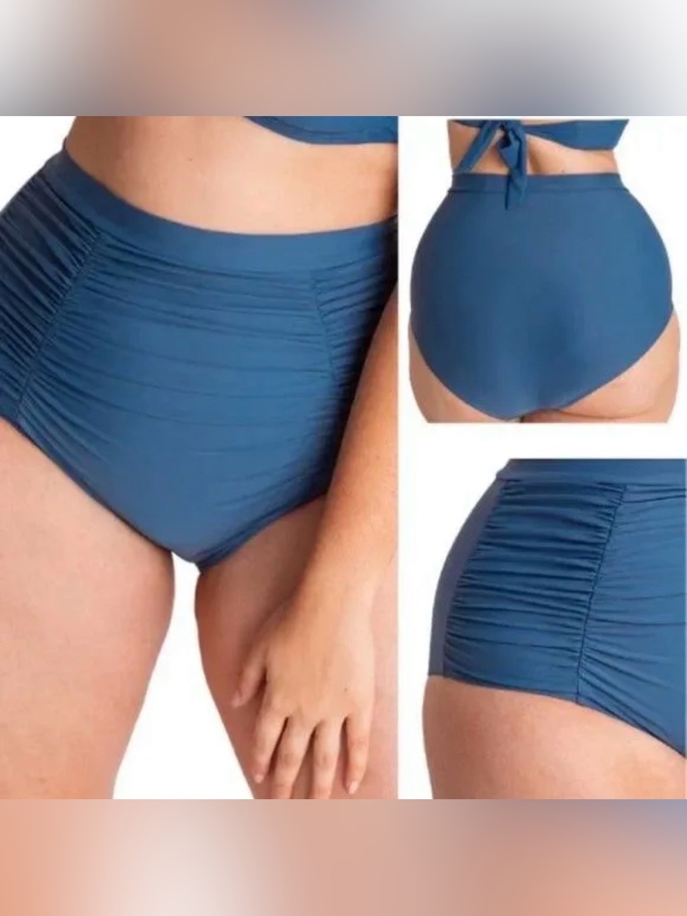 NWT Shapermint High-Waist Ruched Control Bikini Bottom - Blue